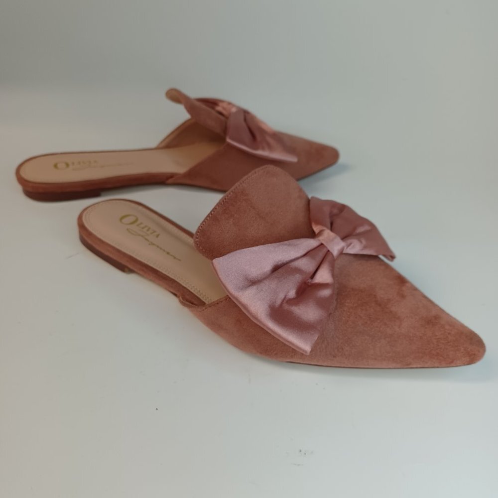 Olivia Flats Pink Slip On Faux Suede Satin Bow Point Toe Womens‎ 7